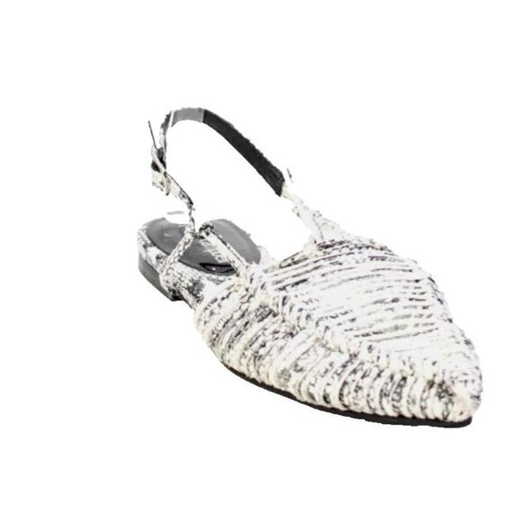 JEFFREY CAMPBELL Myron Black White Flat Python Sling back Sandals Shoes Size 7.5 - Picture 1 of 16